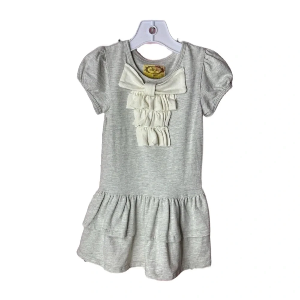 Mia Joy Girls Heather Gray Ruffle Dress Bow Front Short Sleeve Size 3T